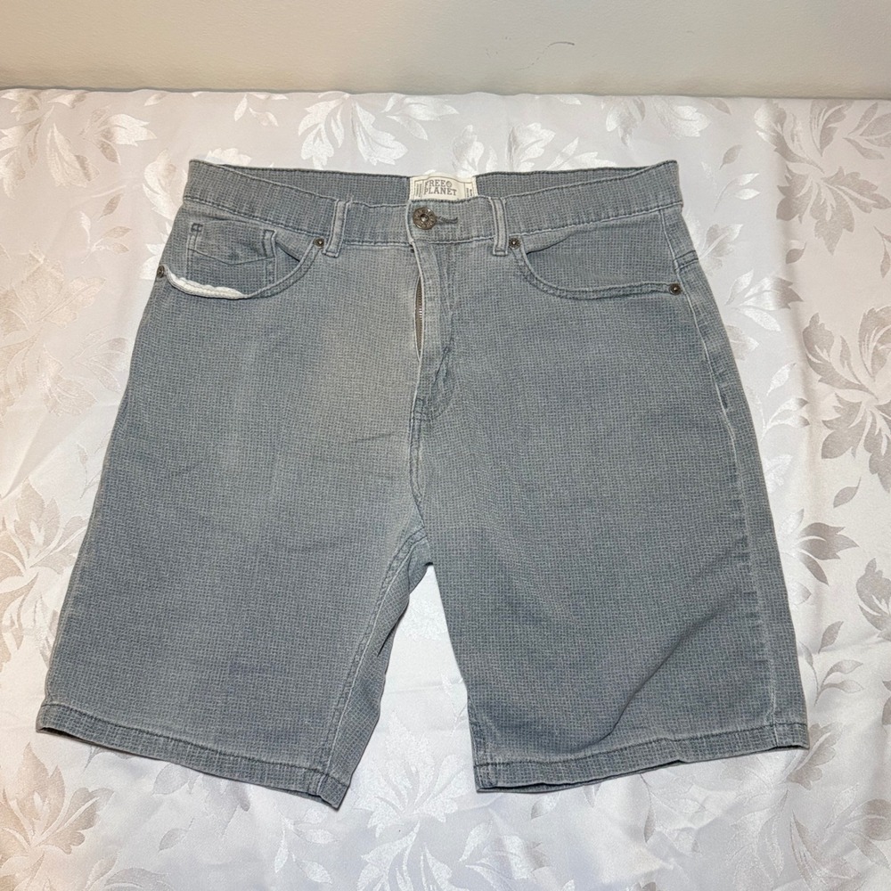 Free Planet Mens Gray Micro Grid Textured Stretch Shorts Size 32